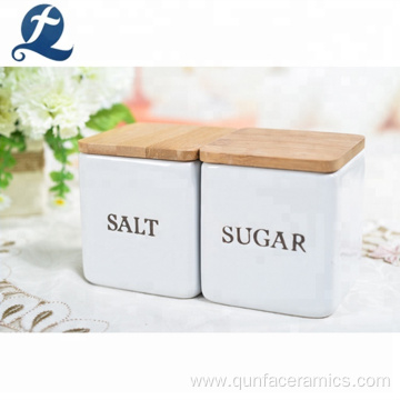 Ceramic Sugar Kitchen Canister With Bamboo Lid